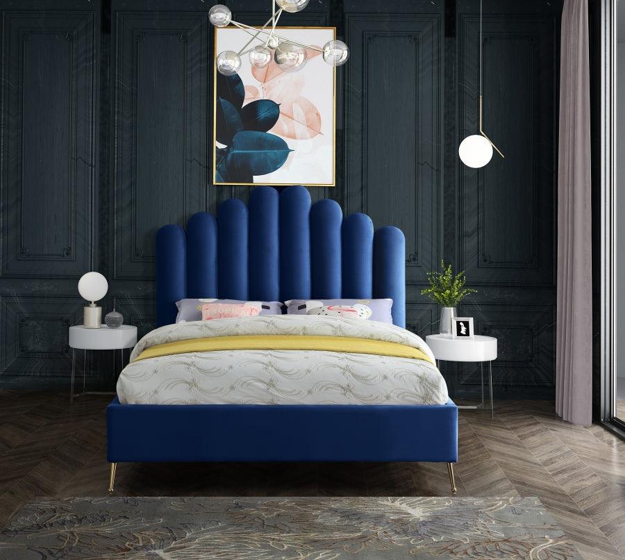 Meridian Furniture - Lily Velvet Queen Bed In Navy - Lilynavy-Q - ATL FURNITURE