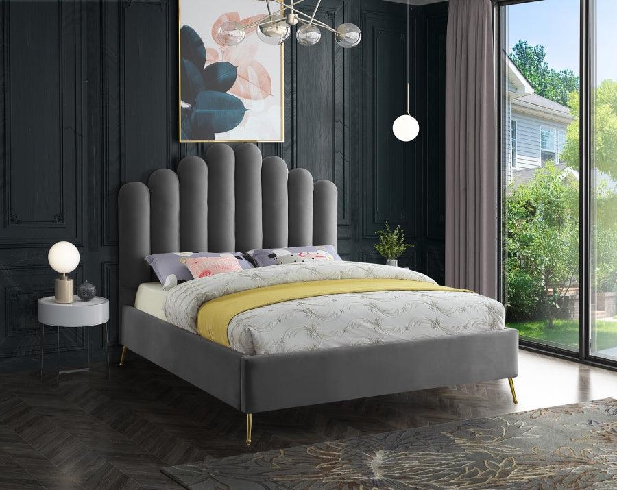 Lily Velvet King Bed In Grey - Lilygrey-K - ATL FURNITURE