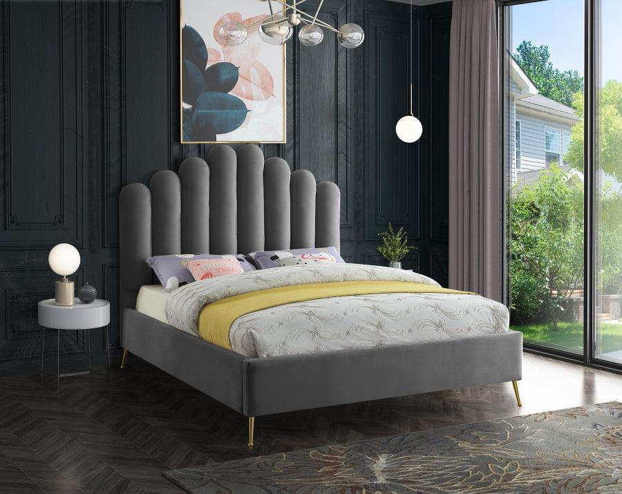 Meridian Furniture - Lily Velvet Queen Bed In Grey - Lilygrey-Q - ATL FURNITURE