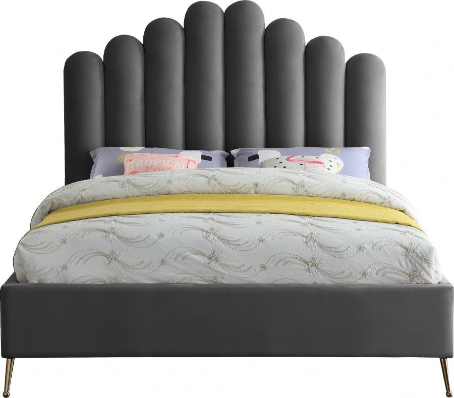 Meridian Furniture - Lily Velvet Queen Bed In Grey - Lilygrey-Q - ATL FURNITURE