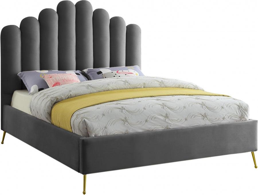 Meridian Furniture - Lily Velvet Queen Bed In Grey - Lilygrey-Q - ATL FURNITURE