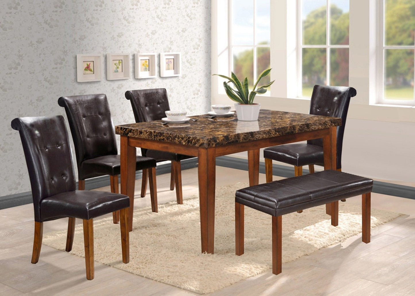 Dining Table w/ Bench Set; 6 PCS. SET - ATL FURNITURE