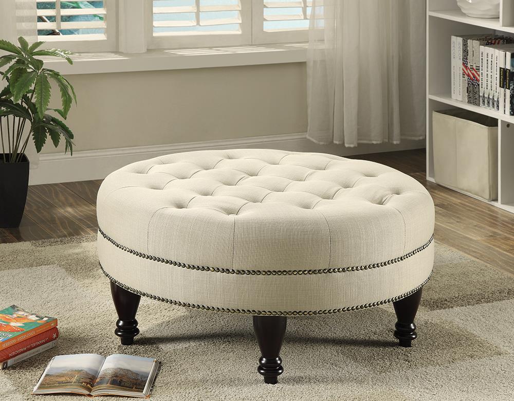 Traditional Round Cocktail Ottoman - ATL FURNITURE