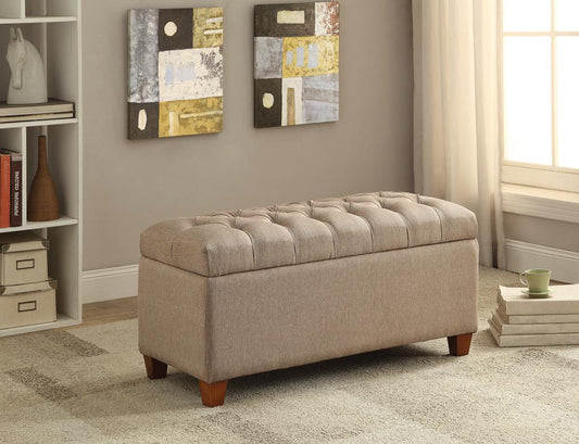 Tufted Taupe Storage Bench - ATL FURNITURE