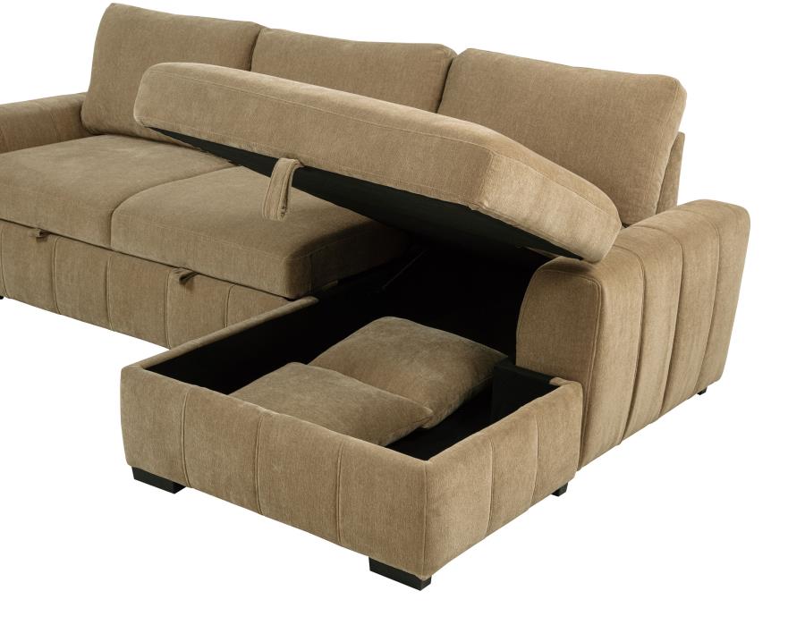 Pastrana Upholstered Sleeper Sectional Sofa Raf Chaise Camel