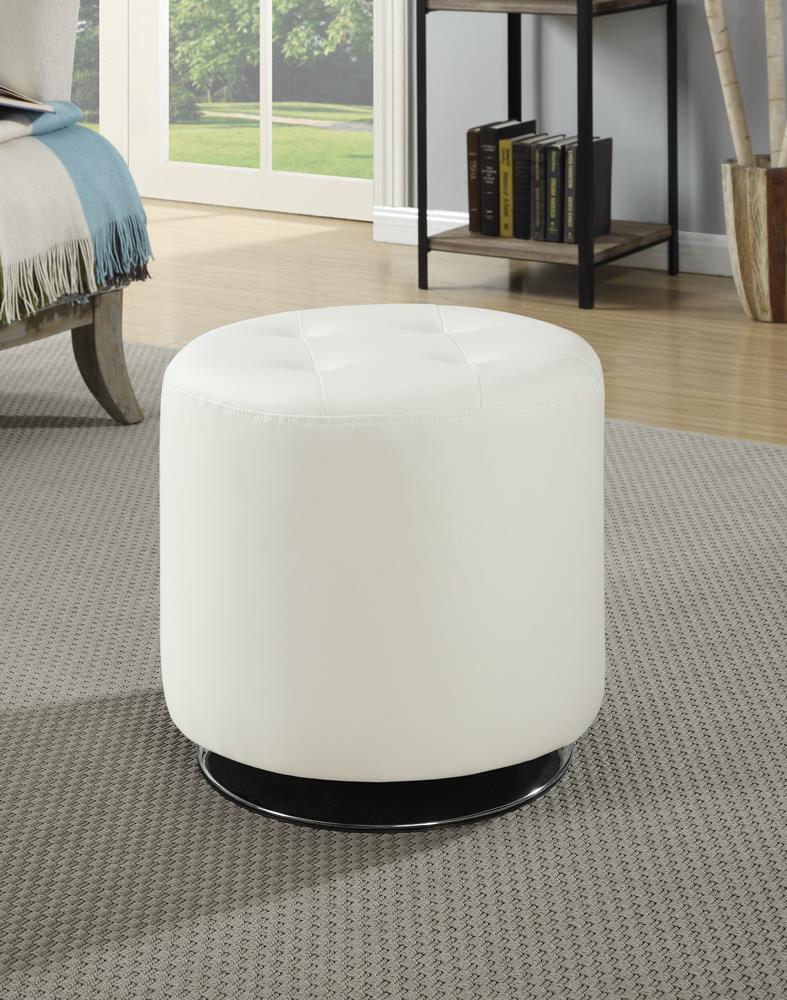 G500554 Contemporary White Round Ottoman - ATL FURNITURE