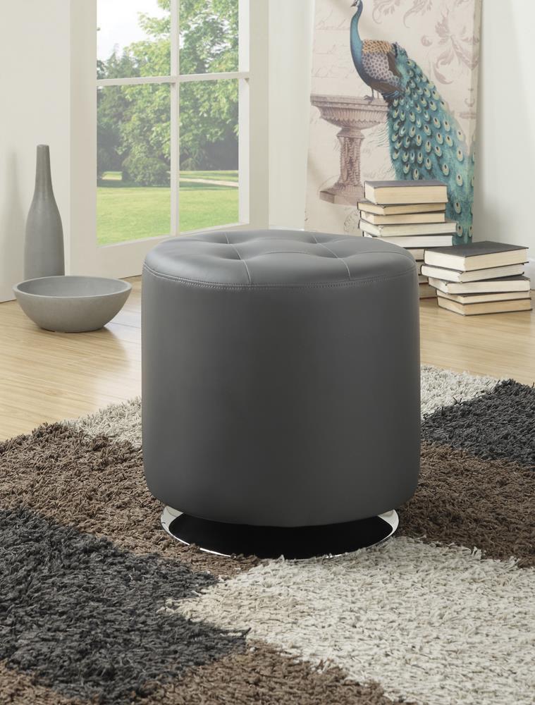 G500554 Contemporary Grey Round Ottoman - ATL FURNITURE