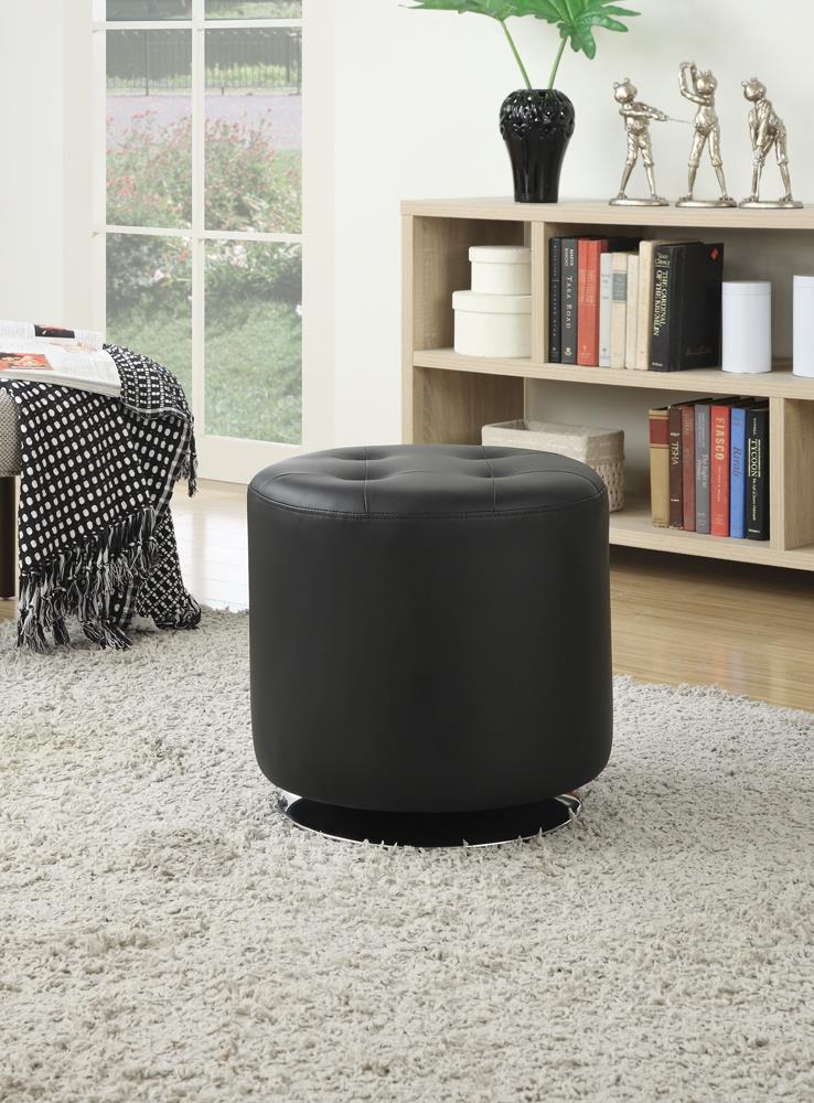 G500554 Contemporary Black Round Ottoman - ATL FURNITURE