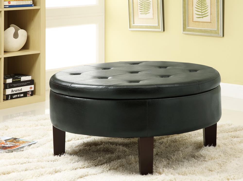 G501010 Casual Dark Brown Round Ottoman - ATL FURNITURE