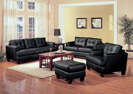 Samuel Transitional Black Ottoman - ATL FURNITURE