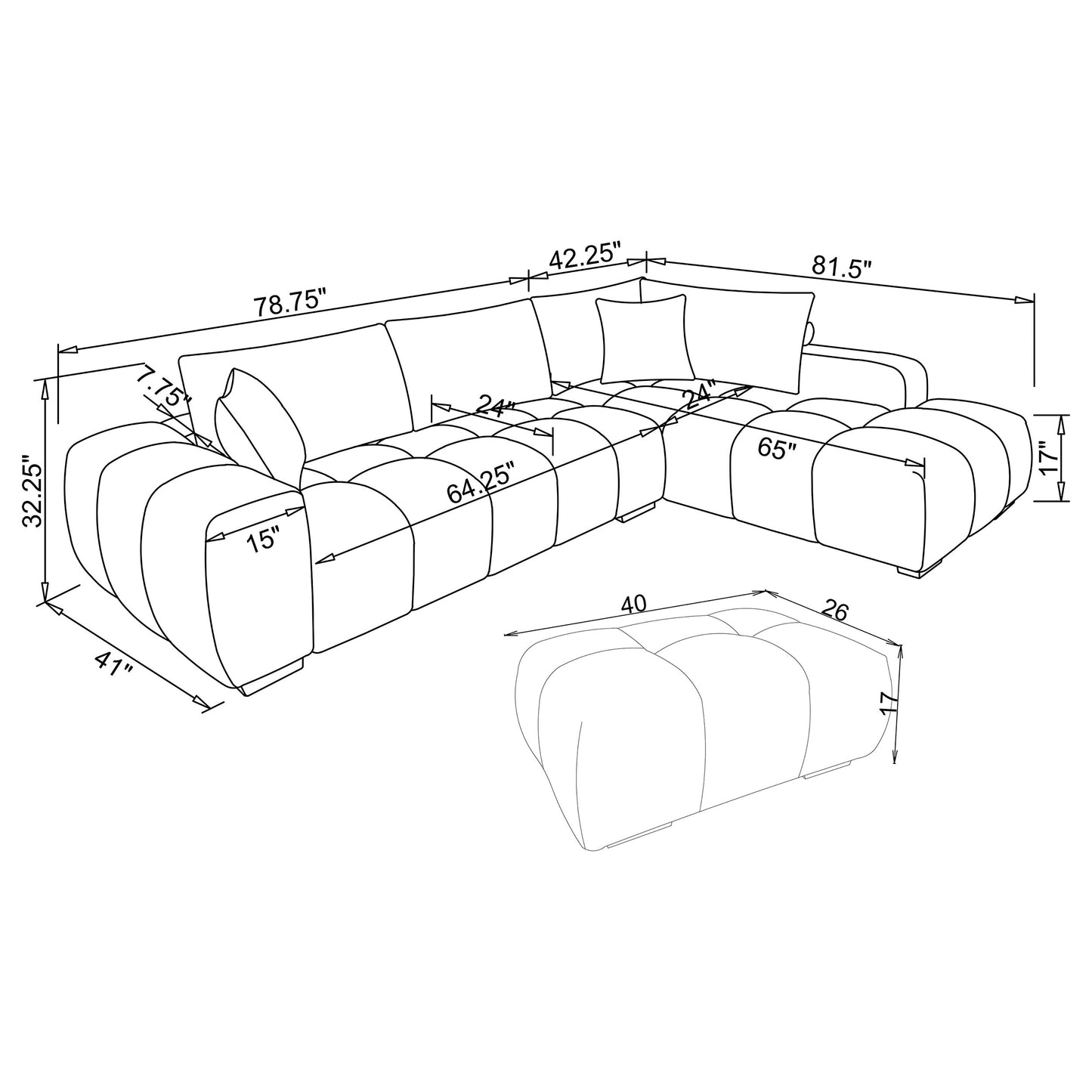 Camacho Upholstered Chaise Sectional Sofa Orange