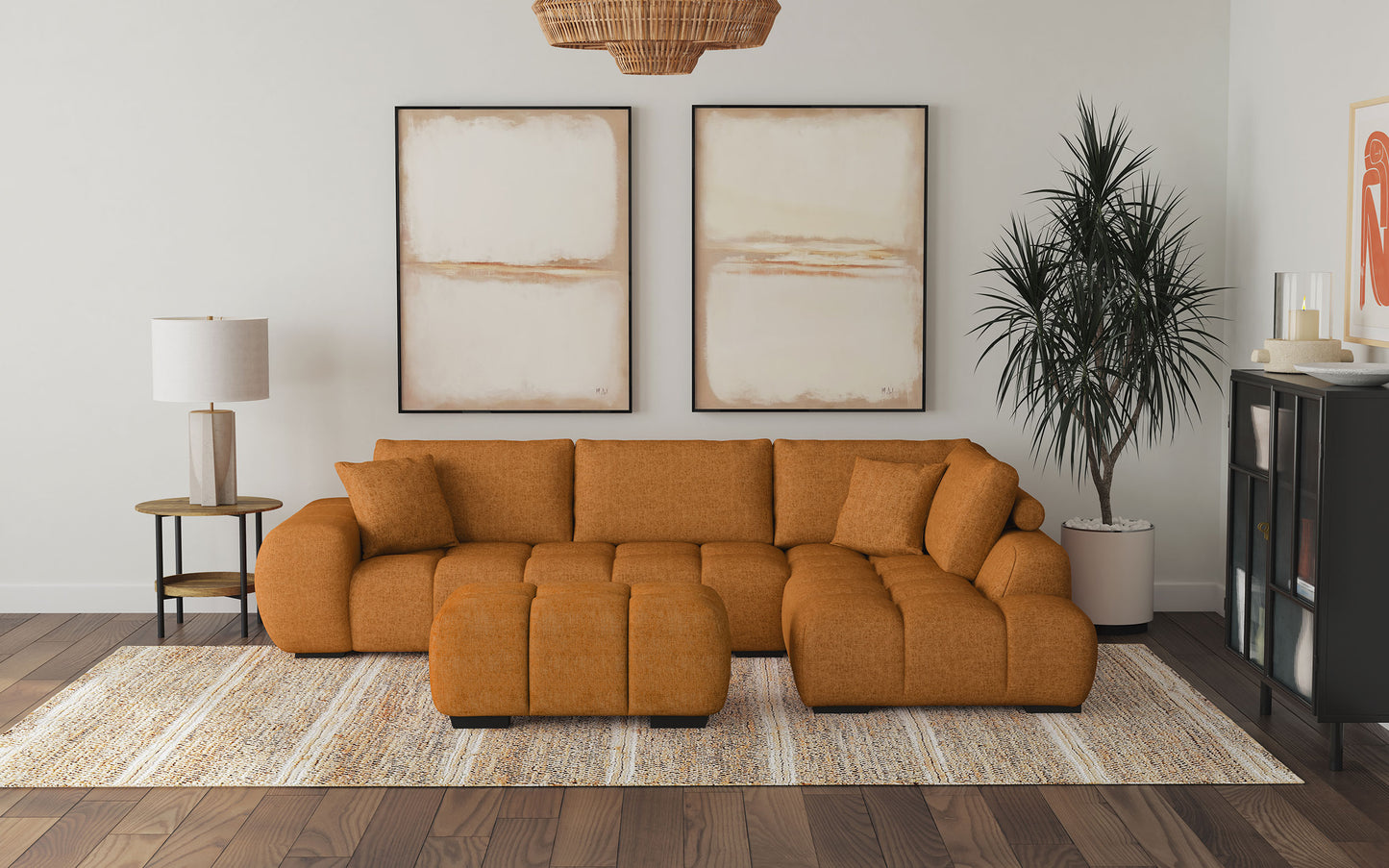 Camacho Upholstered Chaise Sectional Sofa Orange