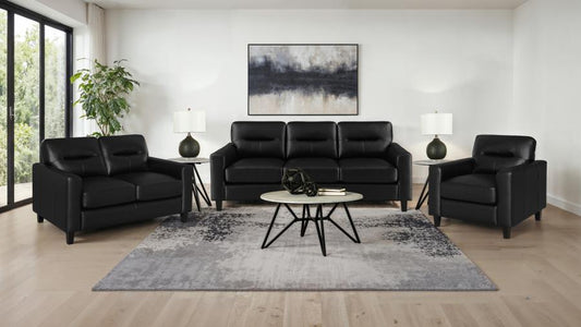 Scotland 3-Piece Faux Leather Upholstered Sofa Set Black