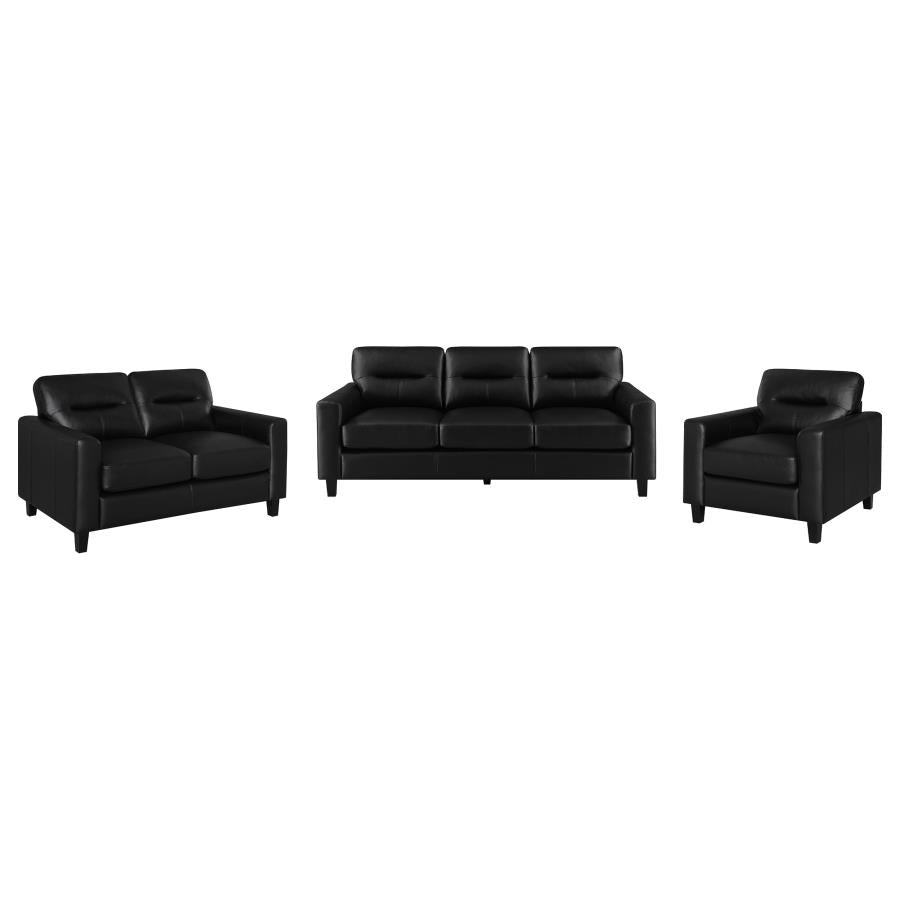 Scotland 3-Piece Faux Leather Upholstered Sofa Set Black