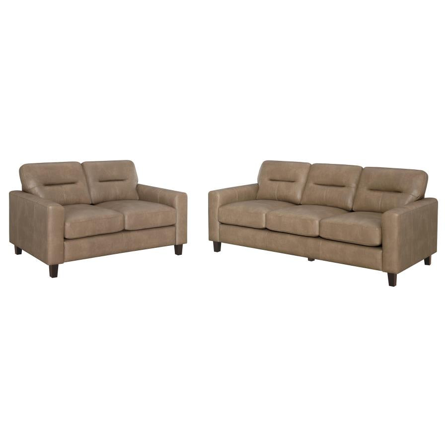 Scotland 2-Piece Faux Leather Upholstered Sofa Set Brown