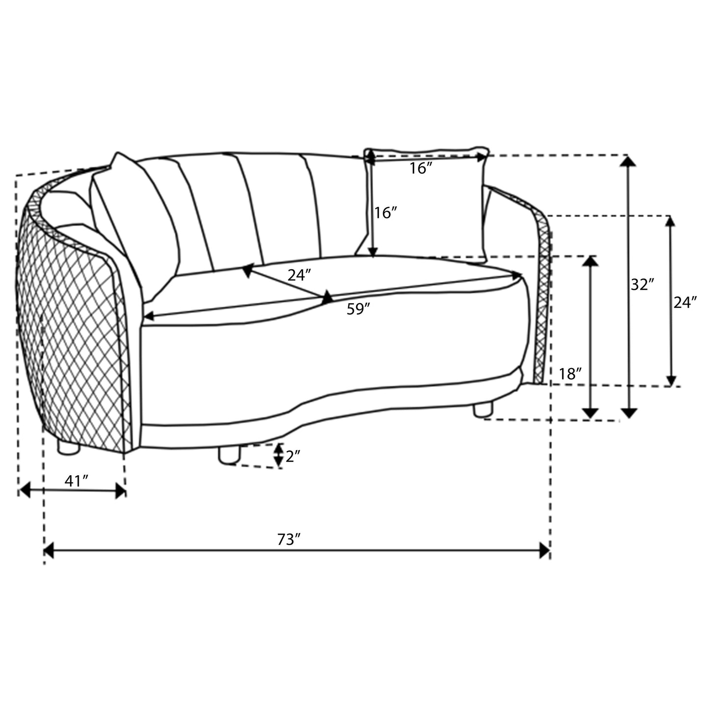 Brookside Velvet Upholstered Curved Sofa Dark Grey