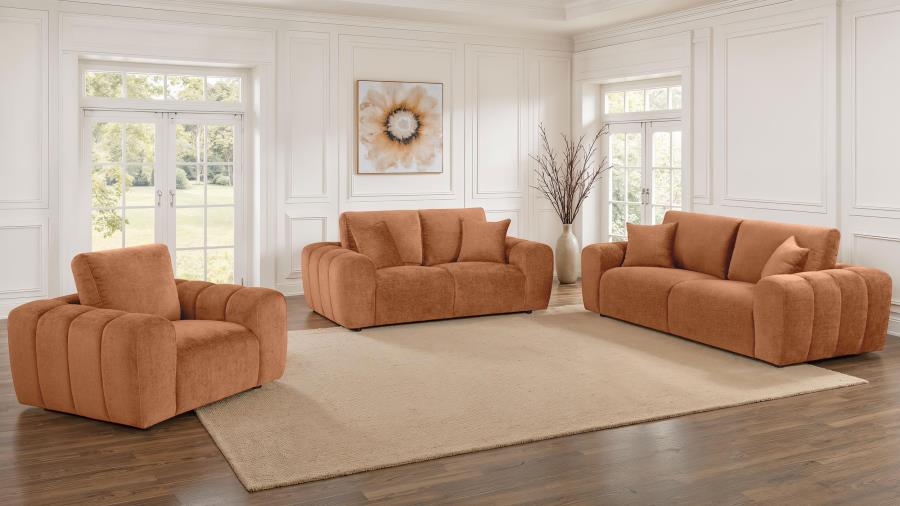 Burnett 3-Piece Chenille Upholstered Sofa Set Burnt Orange