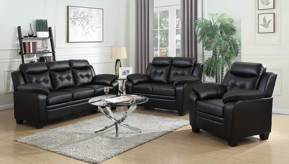 Finley Casual Black Padded Loveseat - ATL FURNITURE