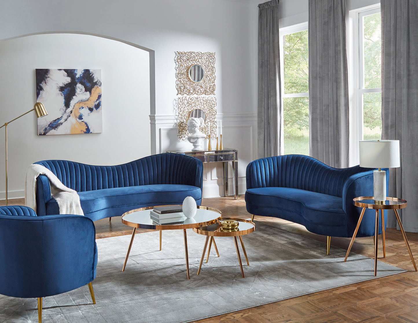 Sophia Upholstered Channel Tufted Loveseat Blue