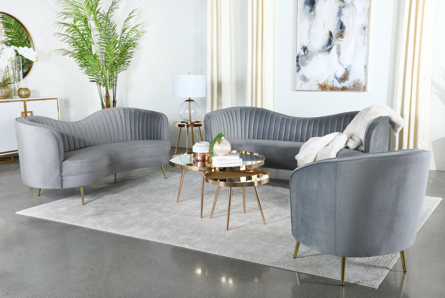 Sophia Upholstered Channel Tufted Barrel Accent Chair Grey