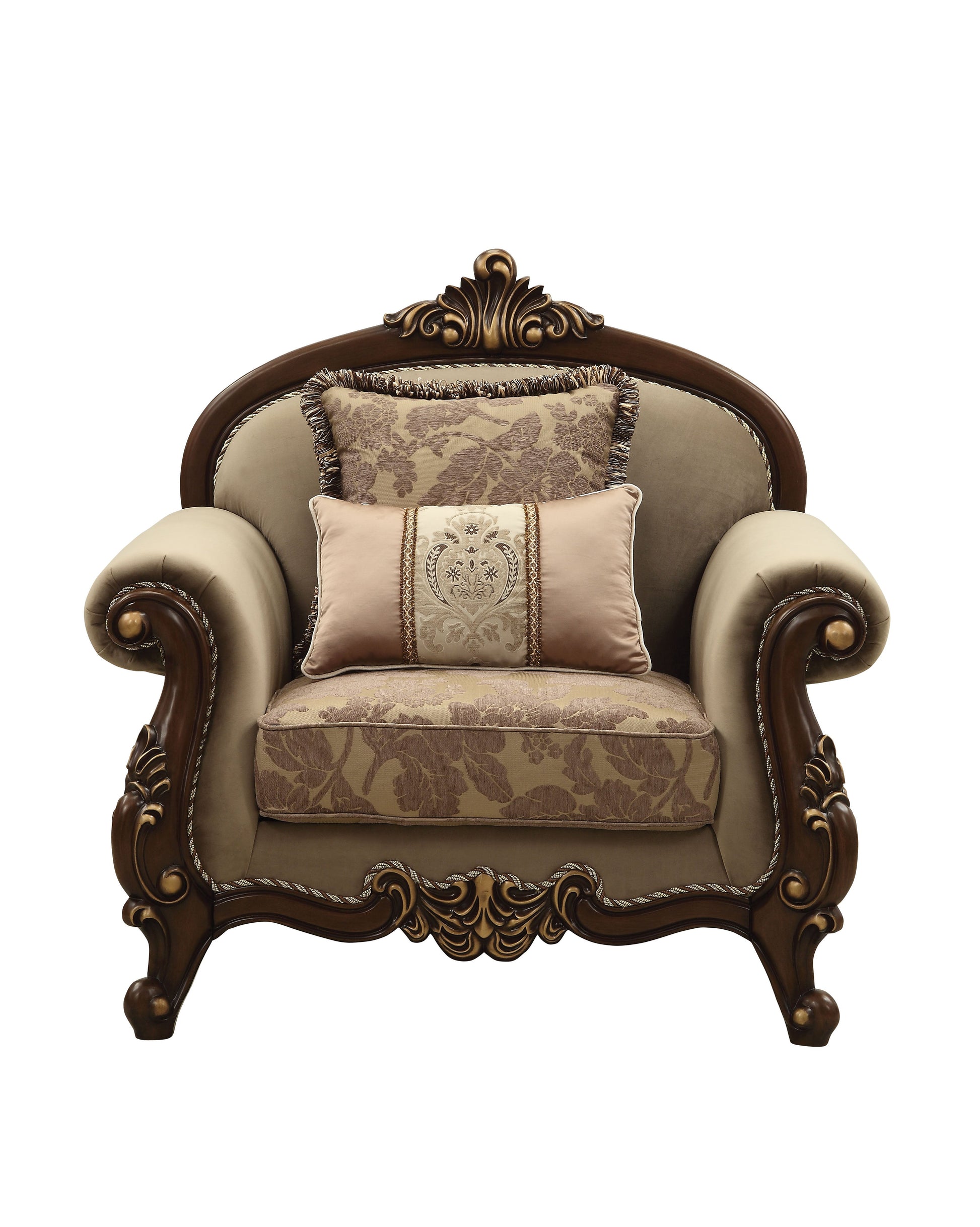 Mehadi Velvet & Walnut Chair & 2 Pillows - ATL FURNITURE