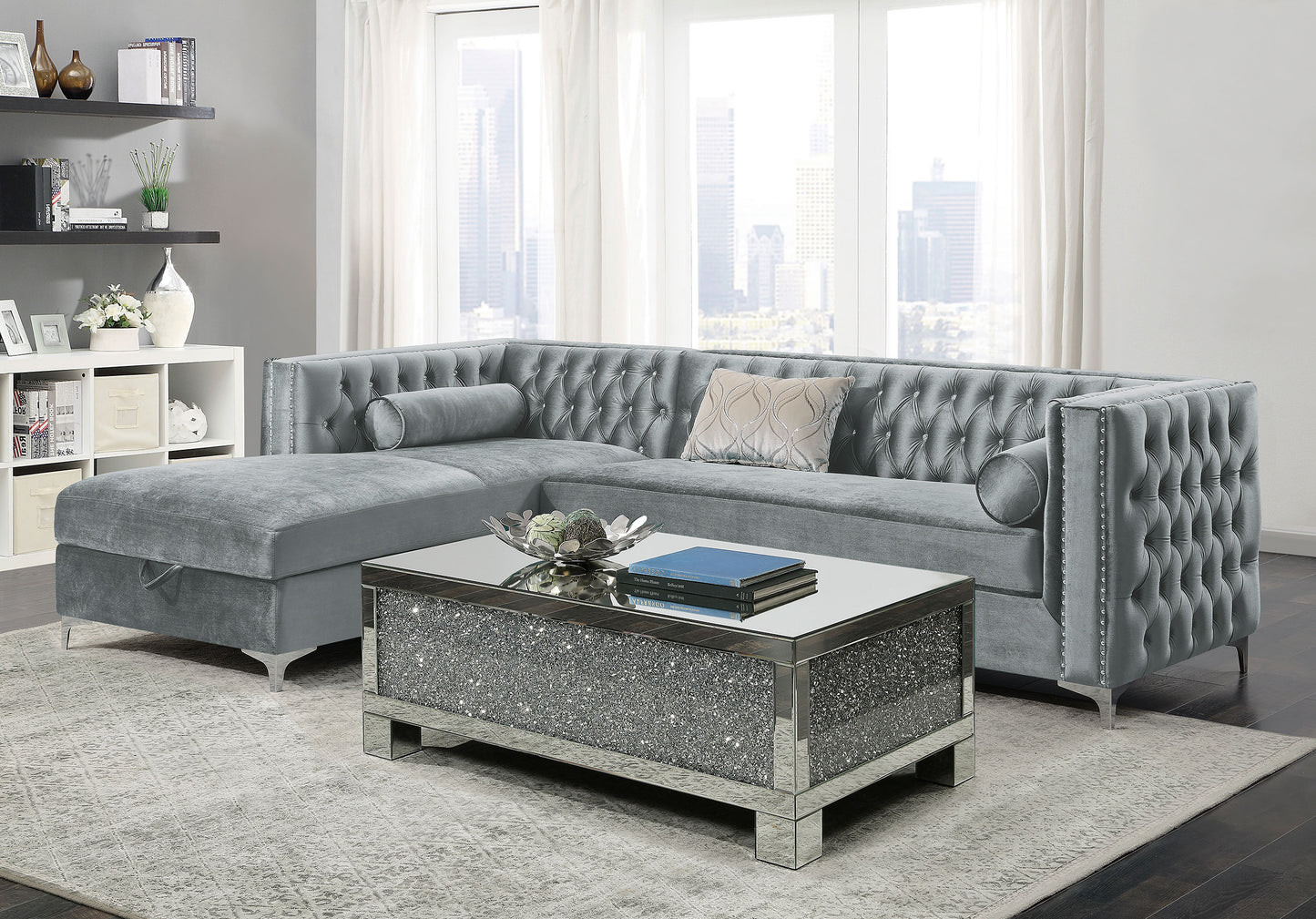 Bellaire Upholstered Storage Chaise Sectional Sofa Grey