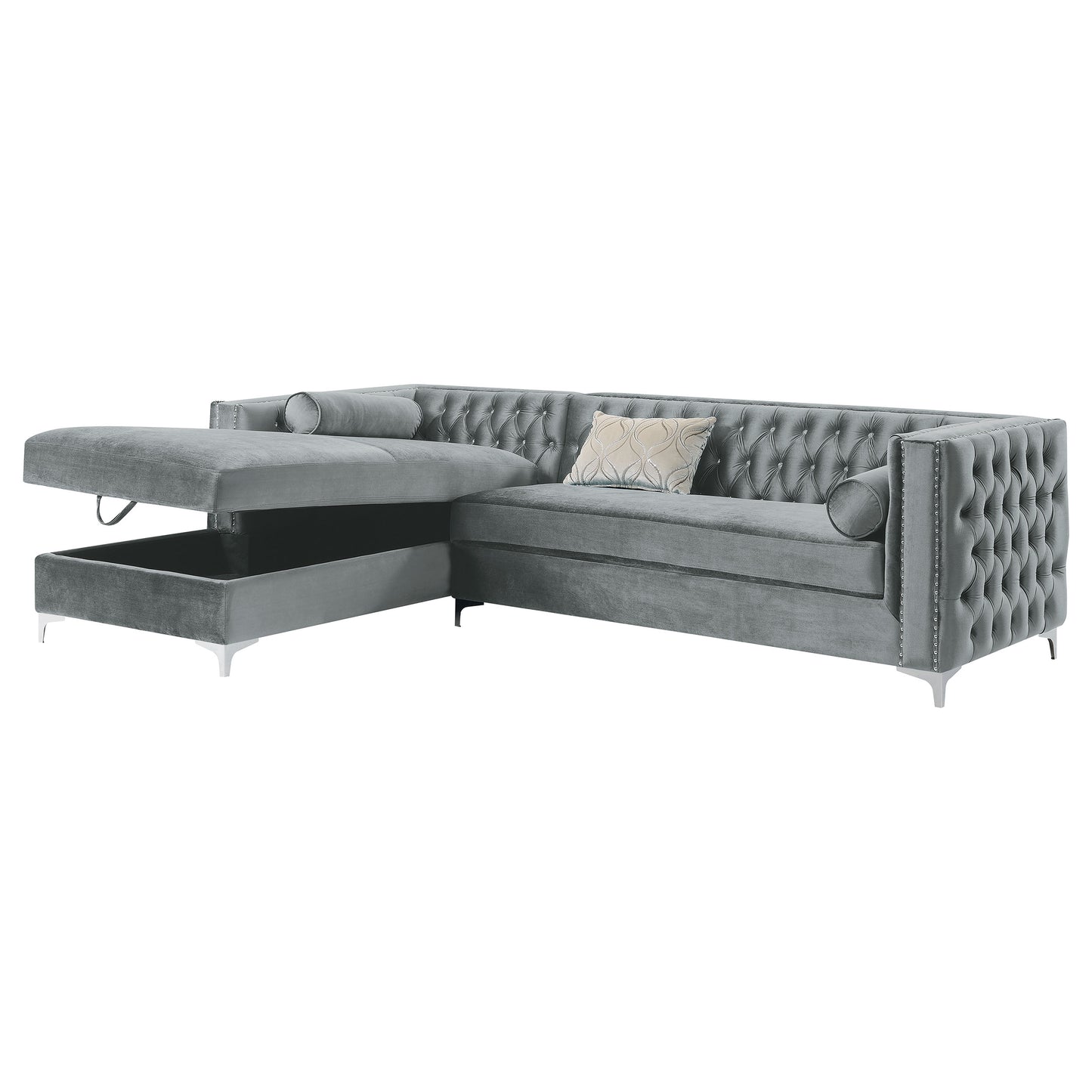 Bellaire Upholstered Storage Chaise Sectional Sofa Grey