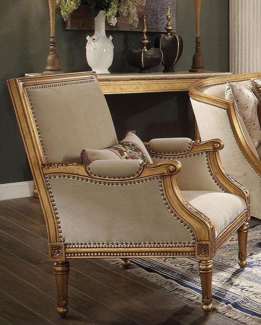 Acme Furniture Daesha Accent Chair in Tan Flannel & Antique Gold 50838 - ATL FURNITURE