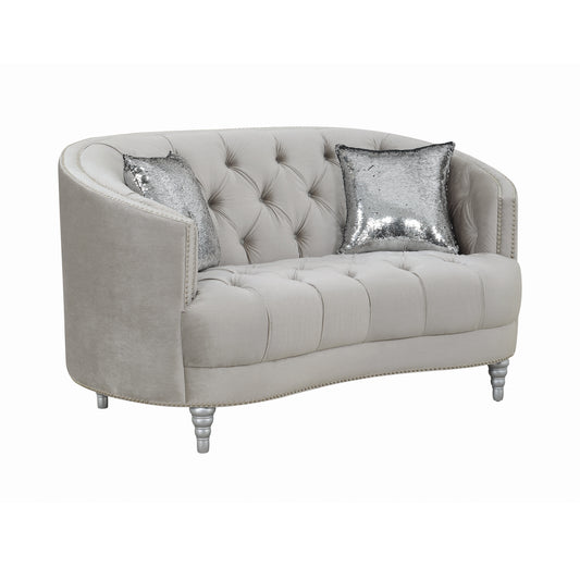 Avonlea Upholstered Sloped Arm Loveseat Grey Velvet