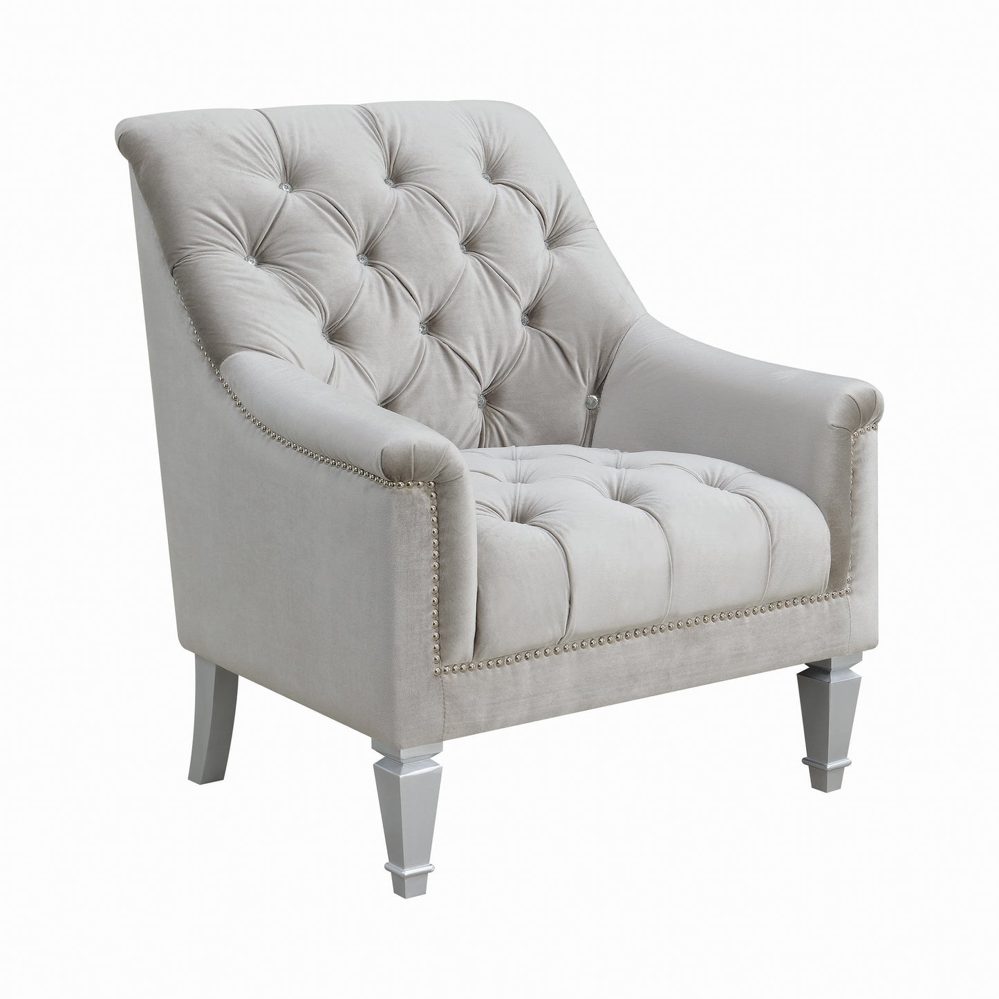 Avonlea Velvet Upholstered Sloped Arm Chair Grey Velvet