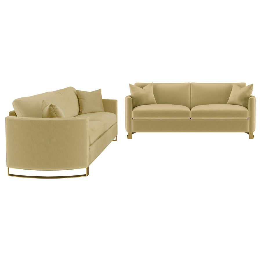 Corliss 2-Piece Velvet Upholstered Sofa Set Camel