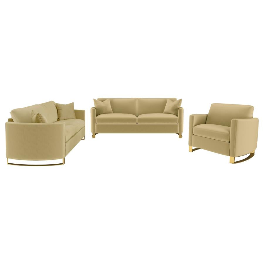 Corliss 3-Piece Velvet Upholstered Sofa Set Camel