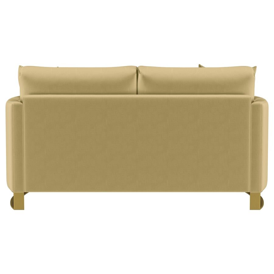 Corliss Upholstered Curved Track Arm Loveseat Camel