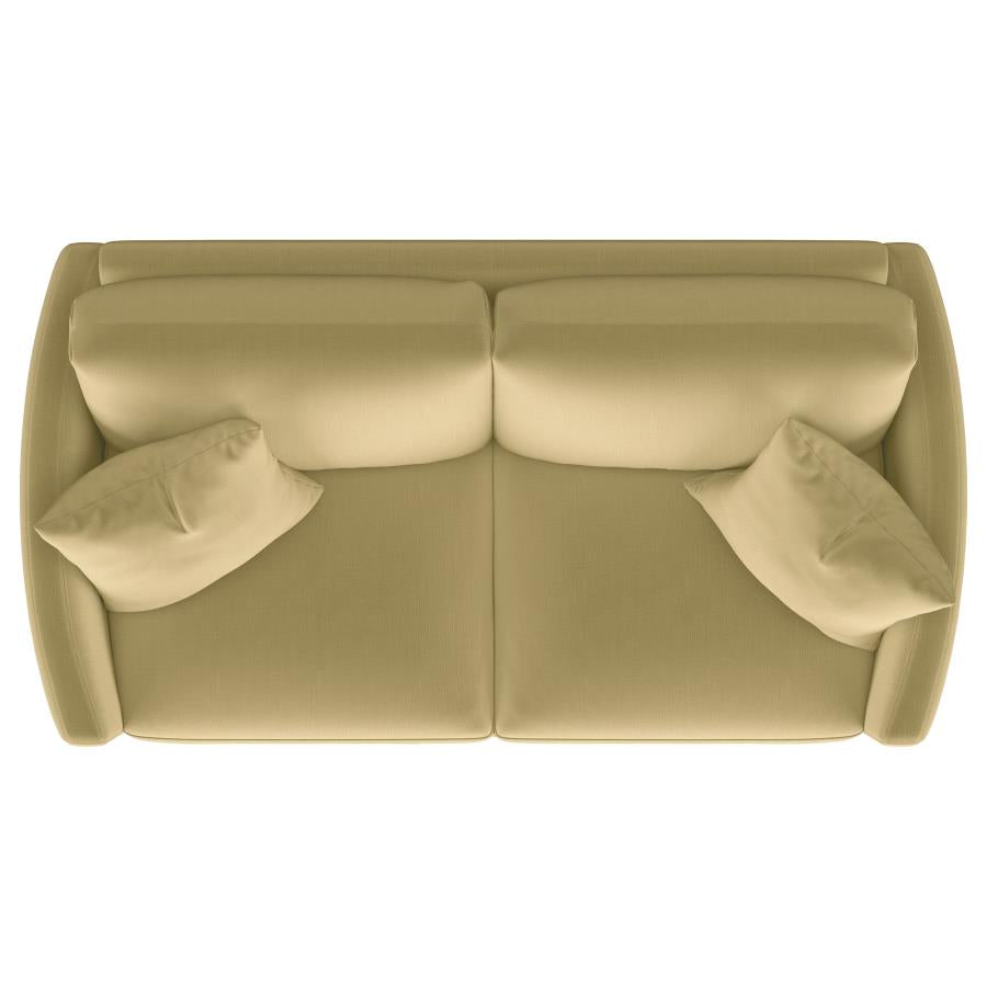 Corliss Upholstered Curved Track Arm Loveseat Camel