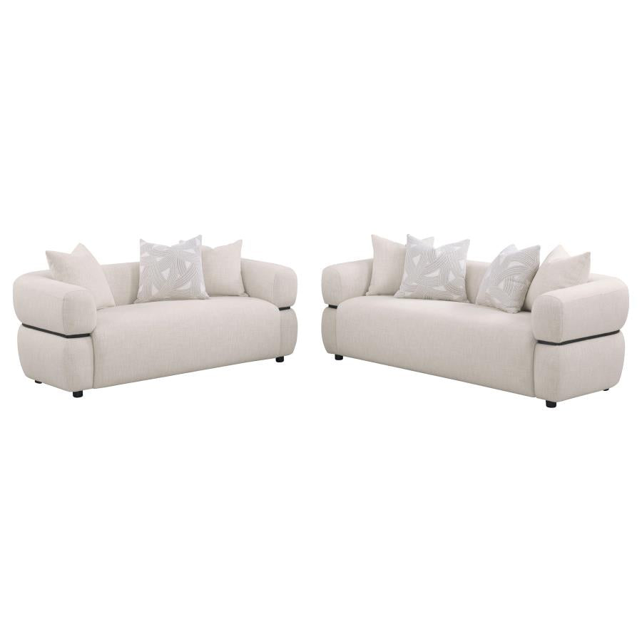 Jeanette 2-Piece Fabric Upholstered Round Arm Sofa Set Beige
