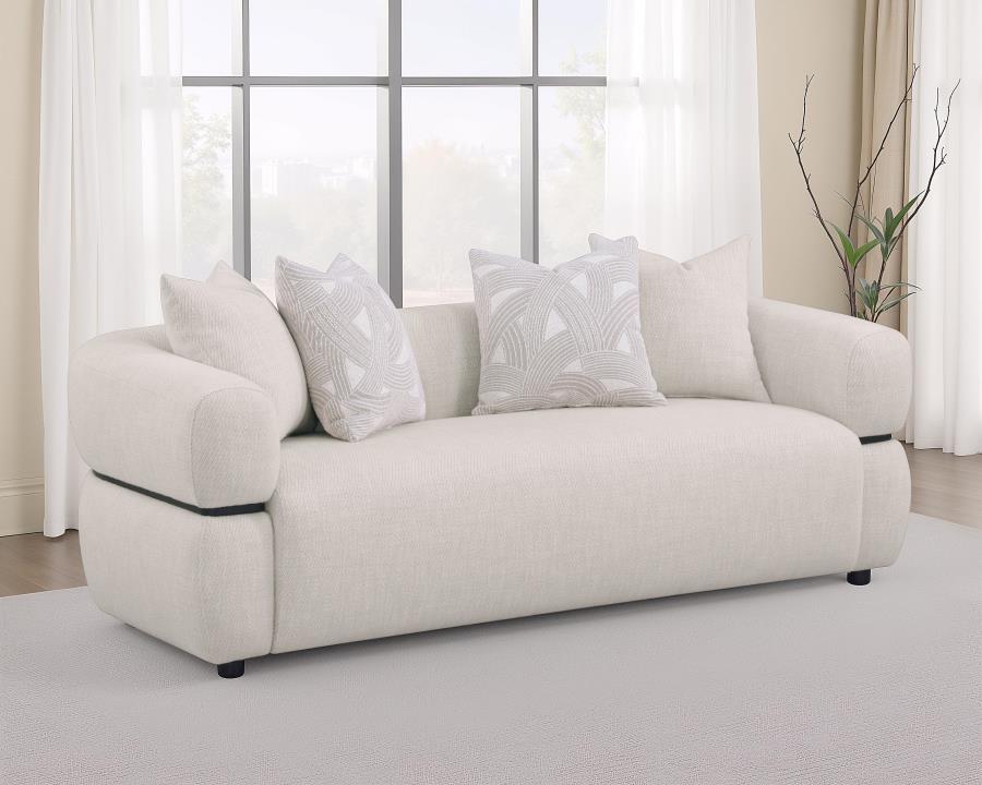 Jeanette 84-Inch Fabric Upholstered Round Arm Sofa Beige