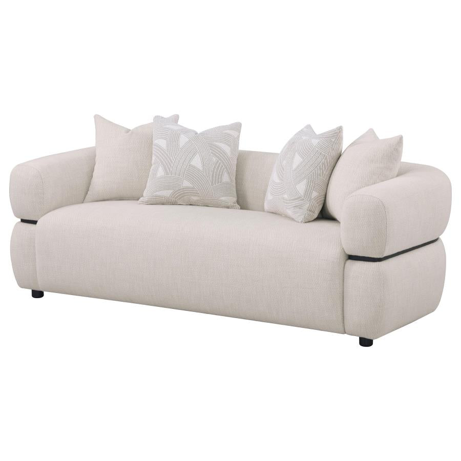 Jeanette 84-Inch Fabric Upholstered Round Arm Sofa Beige