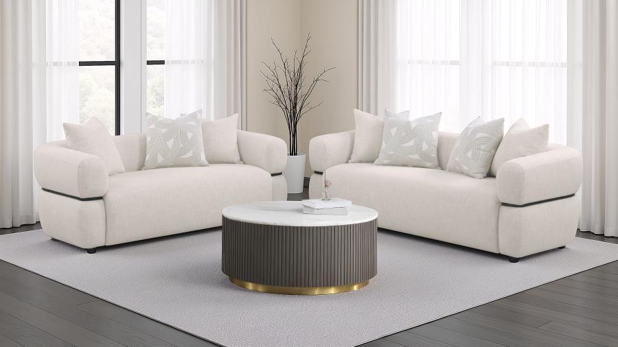 Jeanette 84-Inch Fabric Upholstered Round Arm Sofa Beige