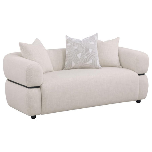 Jeanette 73-Inch Fabric Upholstered Round Arm Loveseat Beige