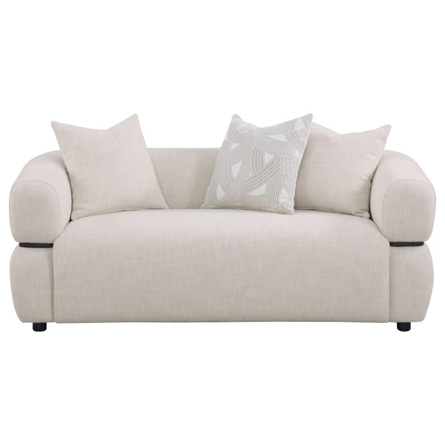 Jeanette 73-Inch Fabric Upholstered Round Arm Loveseat Beige