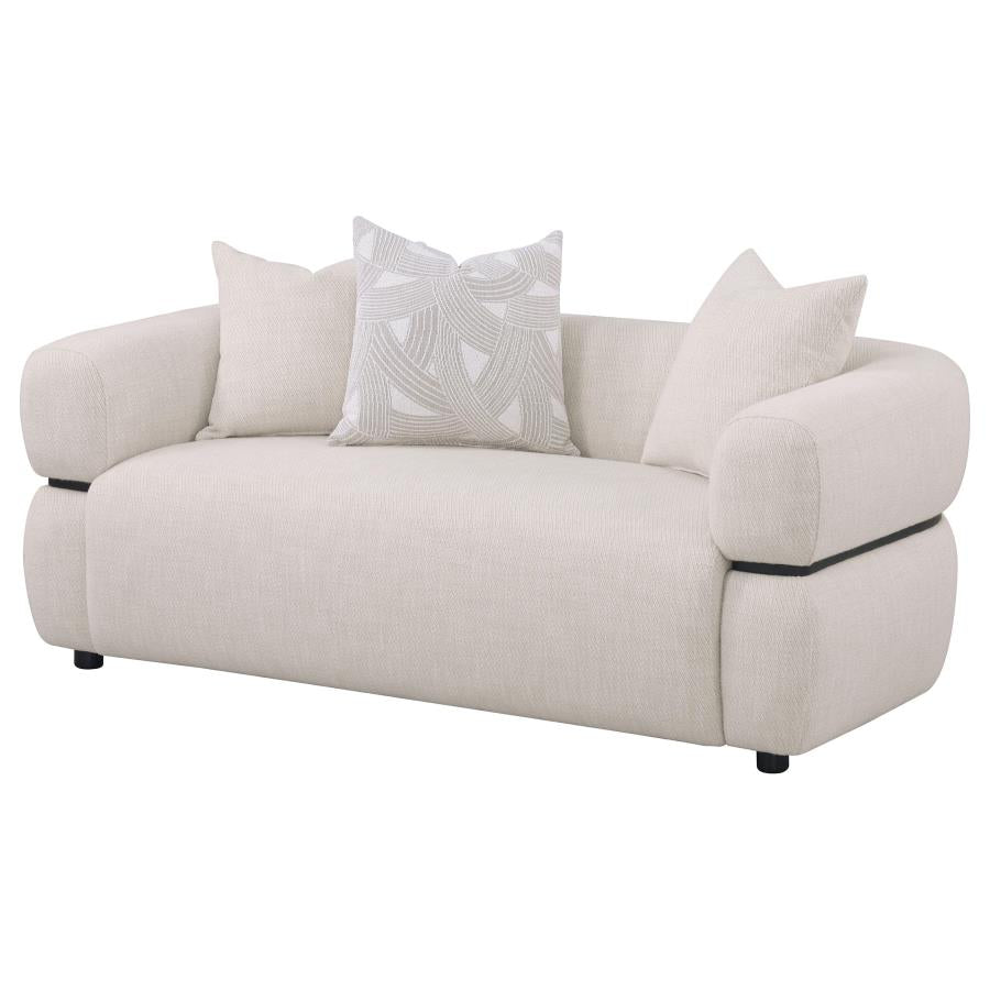 Jeanette 73-Inch Fabric Upholstered Round Arm Loveseat Beige