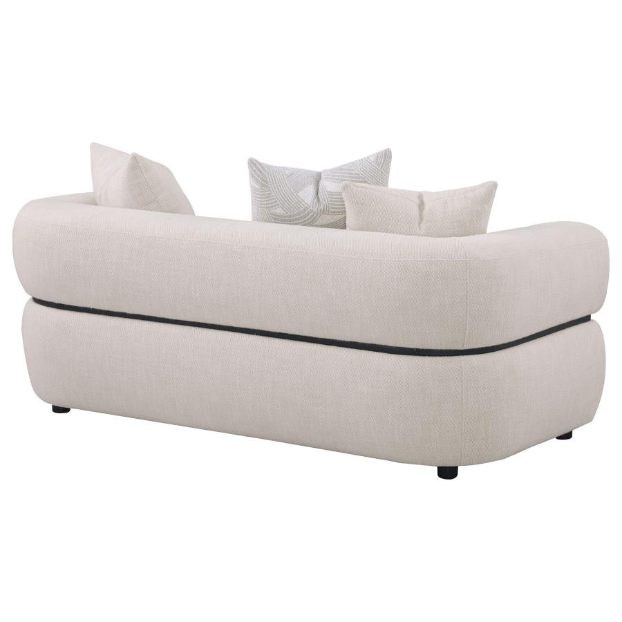 Jeanette 73-Inch Fabric Upholstered Round Arm Loveseat Beige