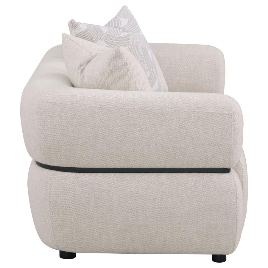 Jeanette 73-Inch Fabric Upholstered Round Arm Loveseat Beige