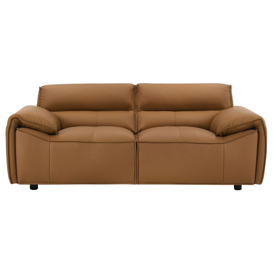 Buxton Top Grain Leather Upholstered Loveseat Orange
