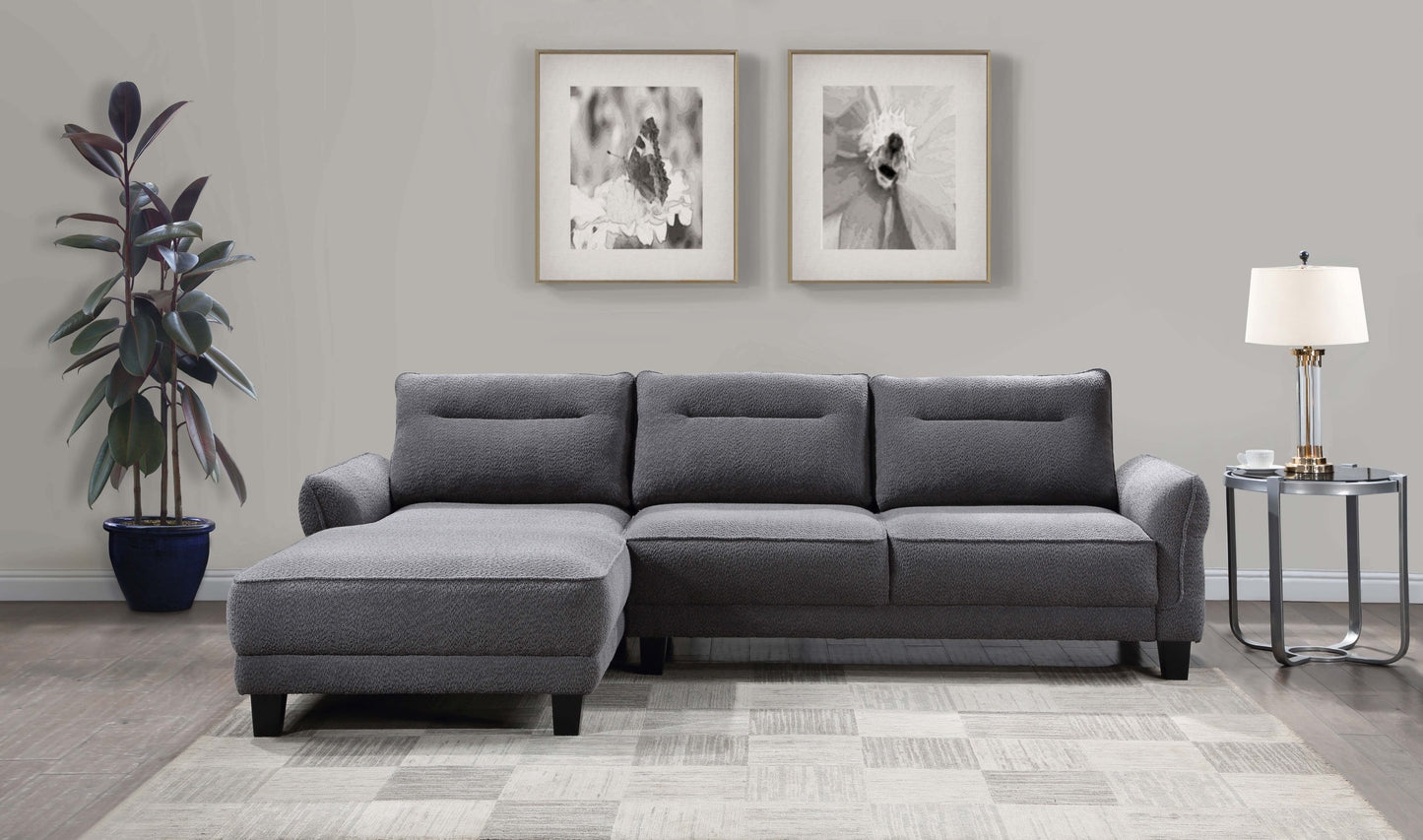 Caspian Upholstered Curved Arms Sectional Sofa Grey