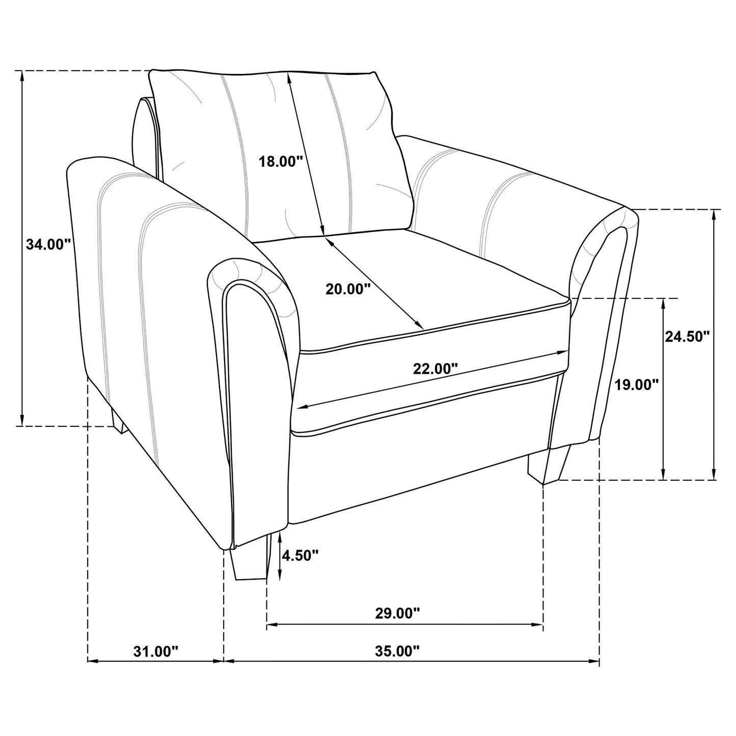 Davis  Upholstered Rolled Arm Sofa Grey