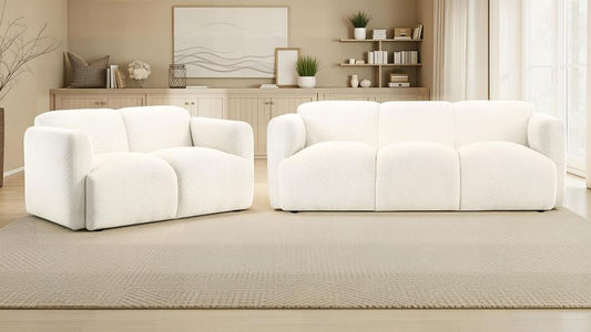 Dorset 2-Piece Upholstered Round Track Arm Sofa Set White