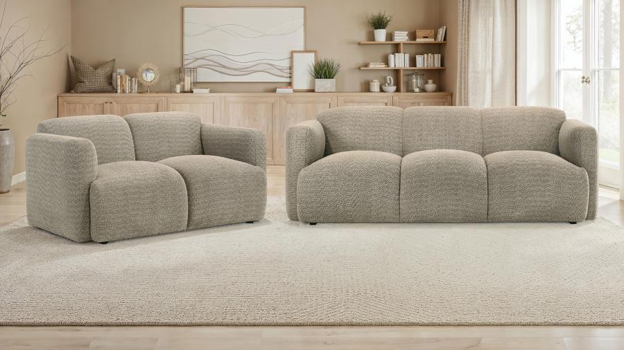 Dorset 2-Piece Upholstered Round Track Arm Sofa Set Brown