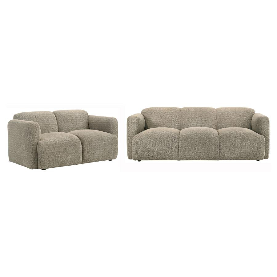 Dorset 2-Piece Upholstered Round Track Arm Sofa Set Brown