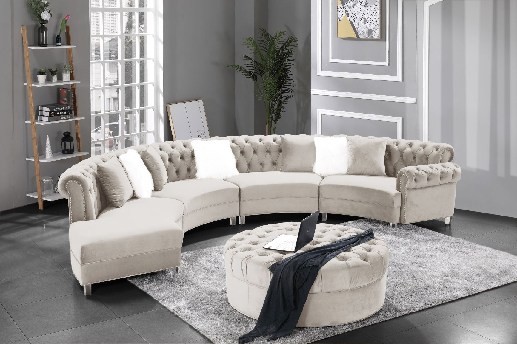 Beige Velvet Sectional - ATL FURNITURE